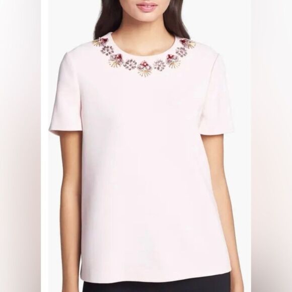 Kate Spade Pale Pink Embellished Neckline Alexandria Top - Picture 1 of 9
